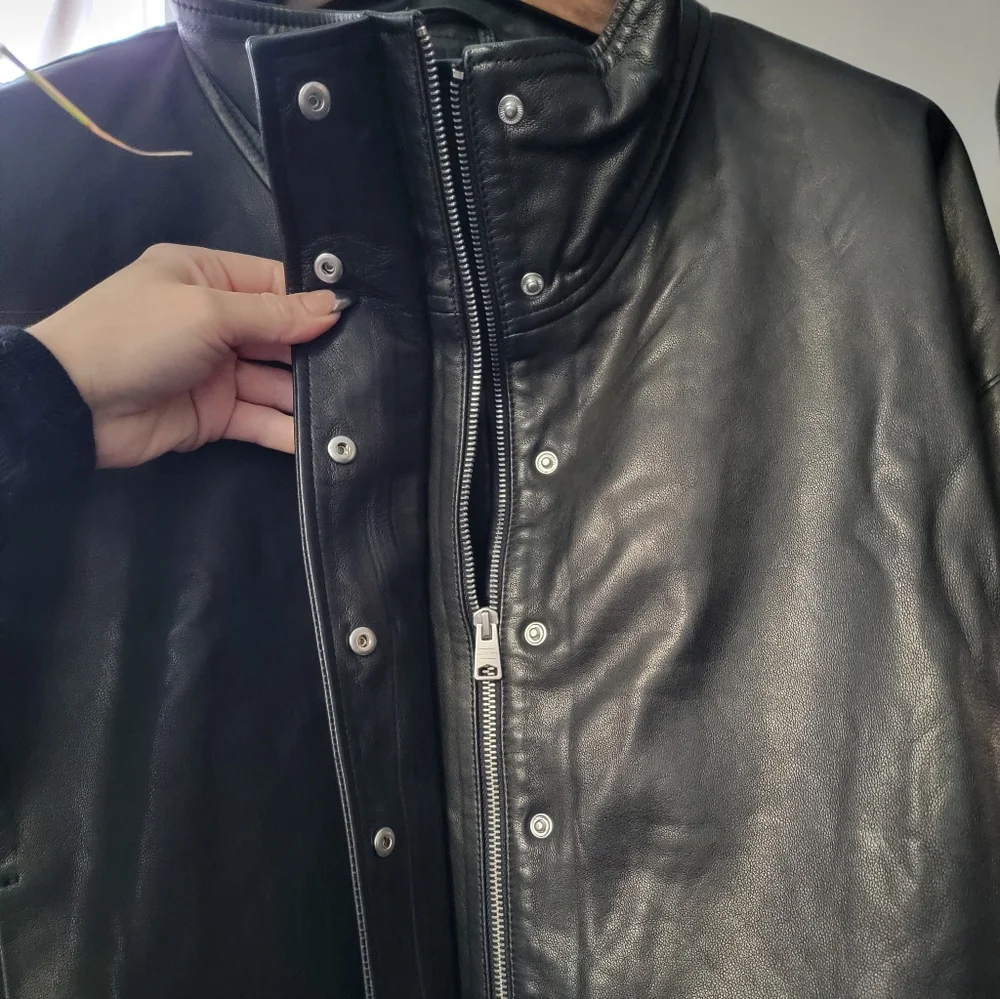 AllSaints Ryder Funnel Neck Cropped Lambskin Leather Jacket - Picture 9 of 13